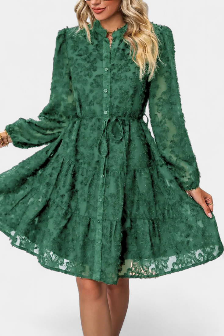 Soreia Vestido Camisero de Botones con Manga Larga Texturizada