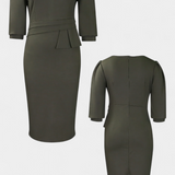 Reanna Vestido Midi Ajustado con Mangas Abullonadas