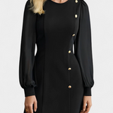 Jacequeline Vestido A-Line con Botones y Cuello Redondo