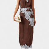 Elvira Conjunto de Top y Falda con Paneles de Encaje en Contraste