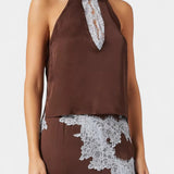 Elvira Conjunto de Top y Falda con Paneles de Encaje en Contraste