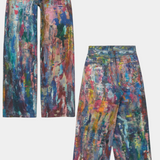 Rana Pantalones Vaqueros de Pierna Ancha con Estampado Artístico