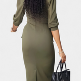 Reanna Vestido Midi Ajustado con Mangas Abullonadas