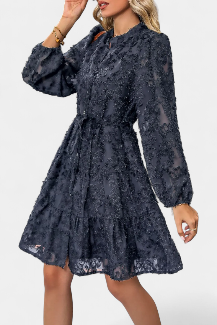 Soreia Vestido Camisero de Botones con Manga Larga Texturizada