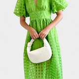 Marigold Vestido Midi de Manga Abullonada con Patrón de Cuadrados
