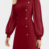 Jacequeline Vestido A-Line con Botones y Cuello Redondo