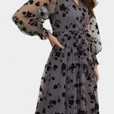 Iolanda Vestido Maxi de Encaje Floral con Mangas de Linterna