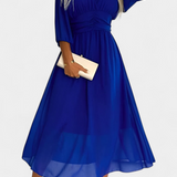 Dorina Vestido Midi Elegante con Escote en V y Mangas Ligeras