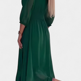 Dorina Vestido Midi Elegante con Escote en V y Mangas Ligeras