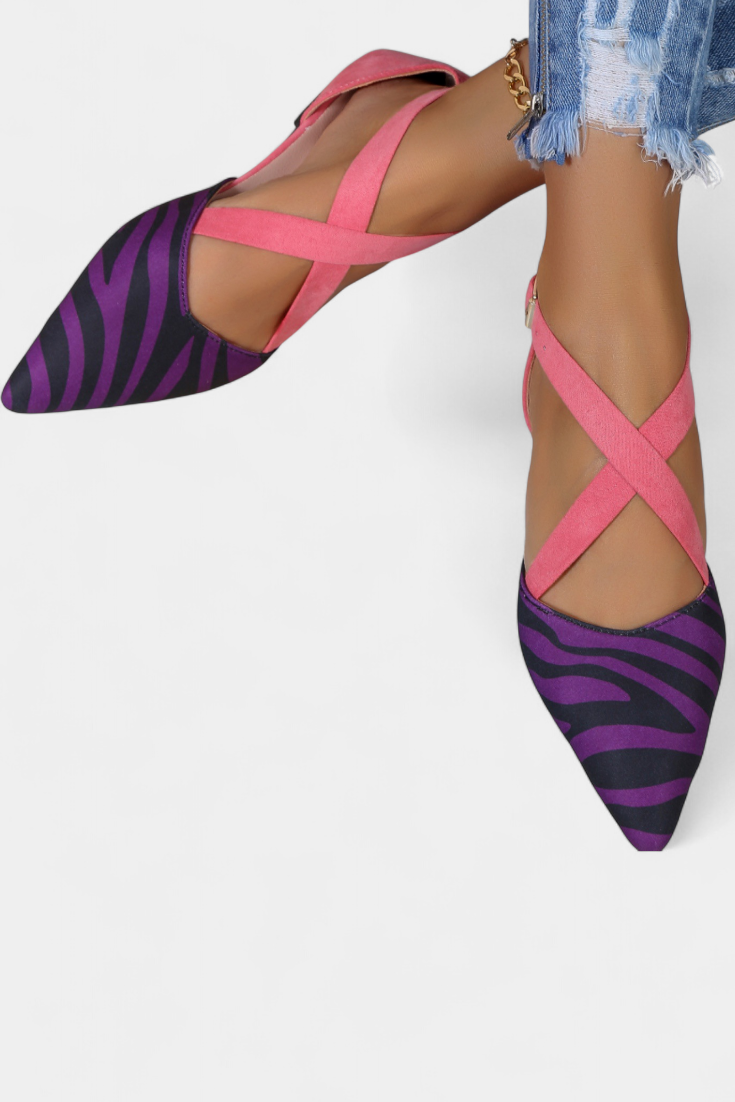 Fenna Bailarinas con Estampado de Cebra y Tiras Cruzadas