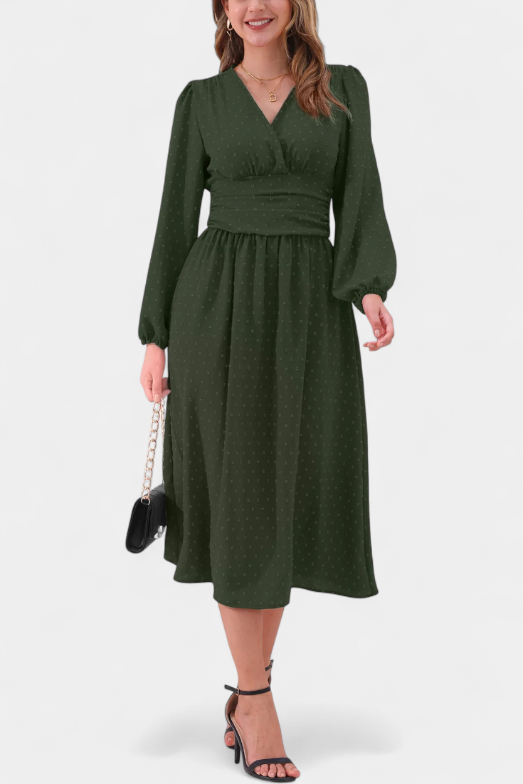 Faela Vestido Midi de Oficina con Lunares Suizos