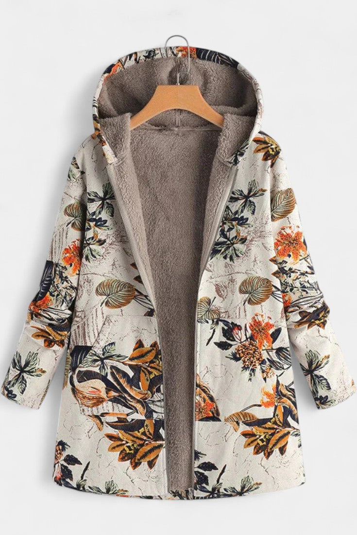 April Abrigo Floral de Invierno con Capucha