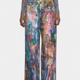 Rana Pantalones Vaqueros de Pierna Ancha con Estampado Artístico