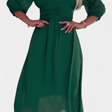 Dorina Vestido Midi Elegante con Escote en V y Mangas Ligeras