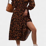 Nerin Vestido A-Line de Leopardo con Cintura Ajustable
