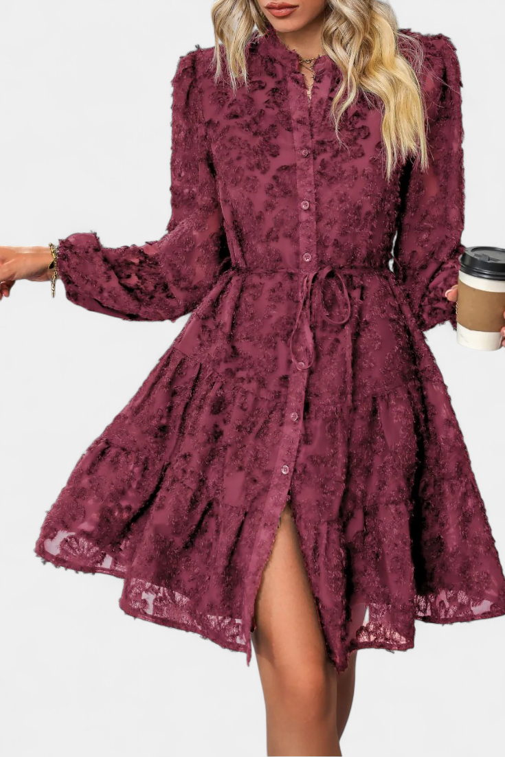 Soreia Vestido Camisero de Botones con Manga Larga Texturizada