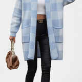 Lovella Cárdigan Casual a Cuadros con Bolsillos