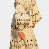 Soria Vestido Maxi Botón Bordado de Estilo Folk