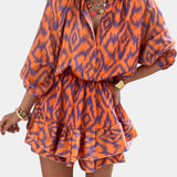 Yasmine Mono Mini con Volantes y Estampado Ikat