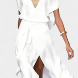 Effie Vestido Midi Blanco con Escote en V Bordado
