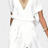 Effie Vestido Midi Blanco con Escote en V Bordado