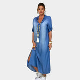 Lea | Vestido largo estilo denim con abertura lateral