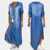 Lea | Vestido largo estilo denim con abertura lateral