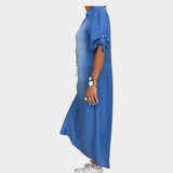 Lea | Vestido largo estilo denim con abertura lateral